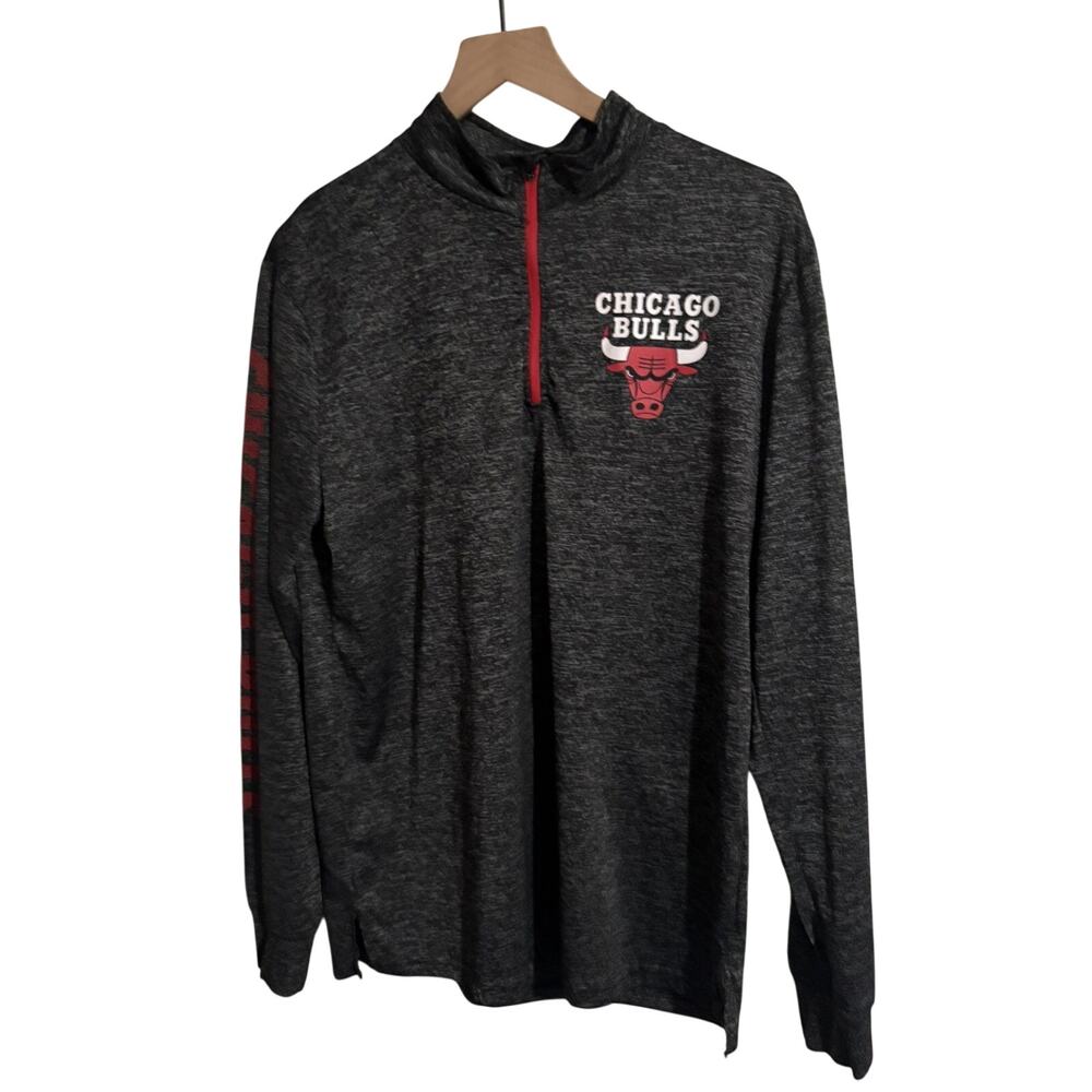 Men’s NBA Chicago Bulls 3/4 Zip Pullover Gray and Red Large